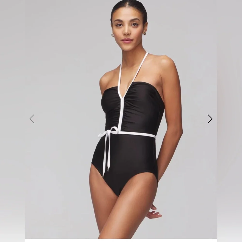 WHBM Retro Ruched One Piece Halter Swimsuit - Picture 1 of 6